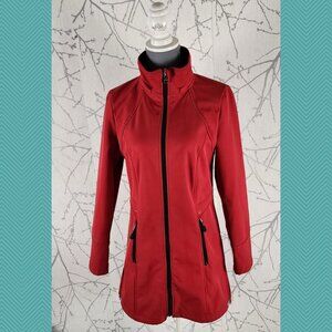 London Fog Red Softshell Full Zip Knee Length Jacket
